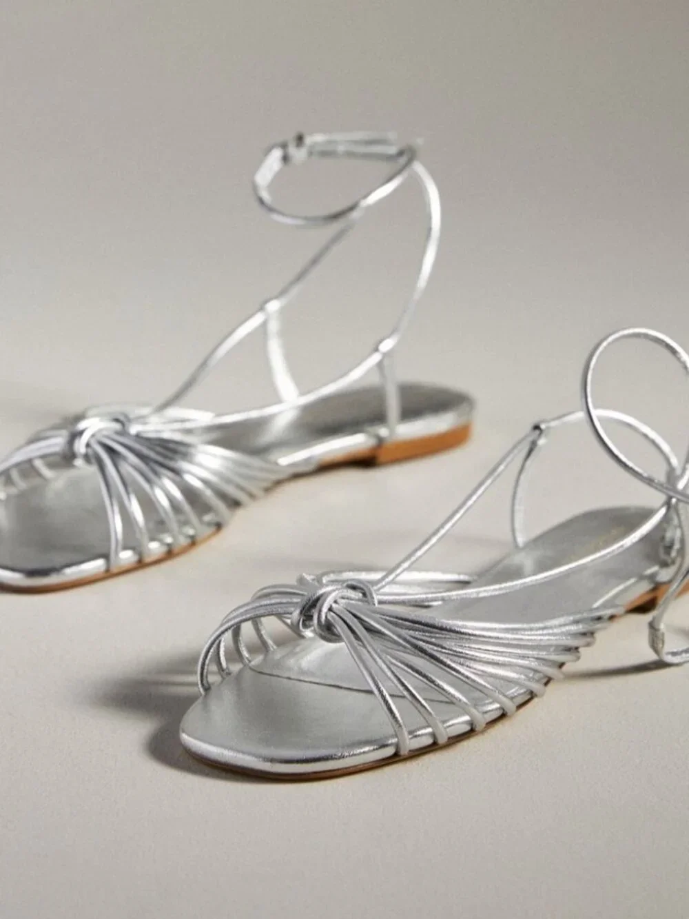 By Anthropologie Size 8 Silver Strappy Flat Sandals